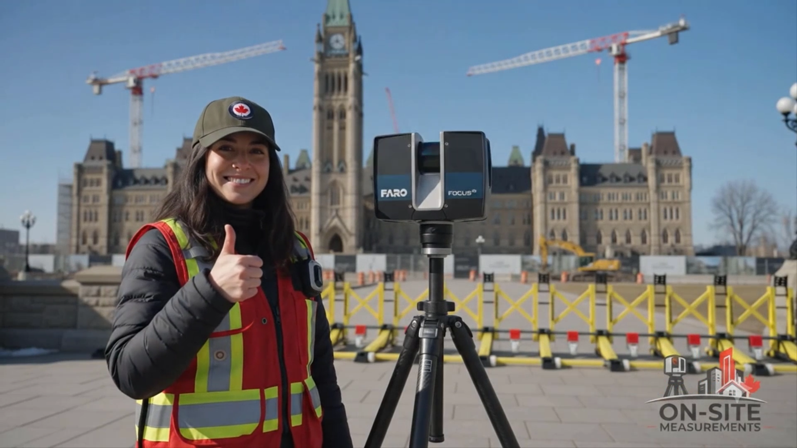 On-Site Measurements technician with FARO Focus scanner on a Canadian project site